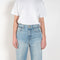 The Plein Relaxed Straight jeans by B SIDES  is a high waisted jeans with a relaxed straight leg in a light blue wash