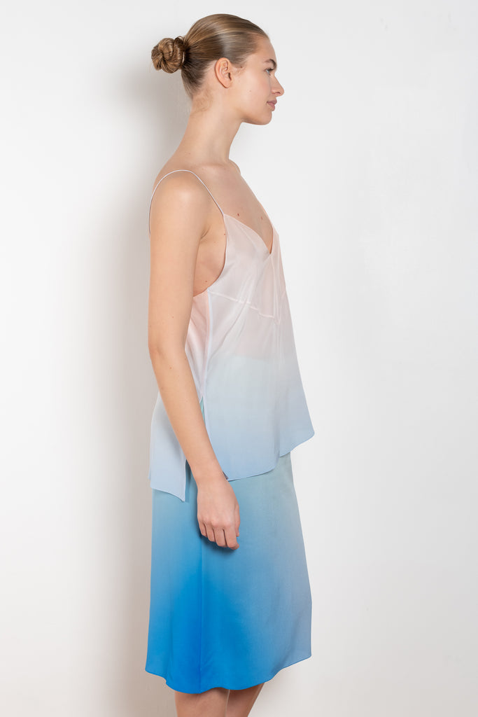 The Silk Top 0730 by GAUCHERE is a silk camisole with fine straps in a subtle  signature pastel tie-dye