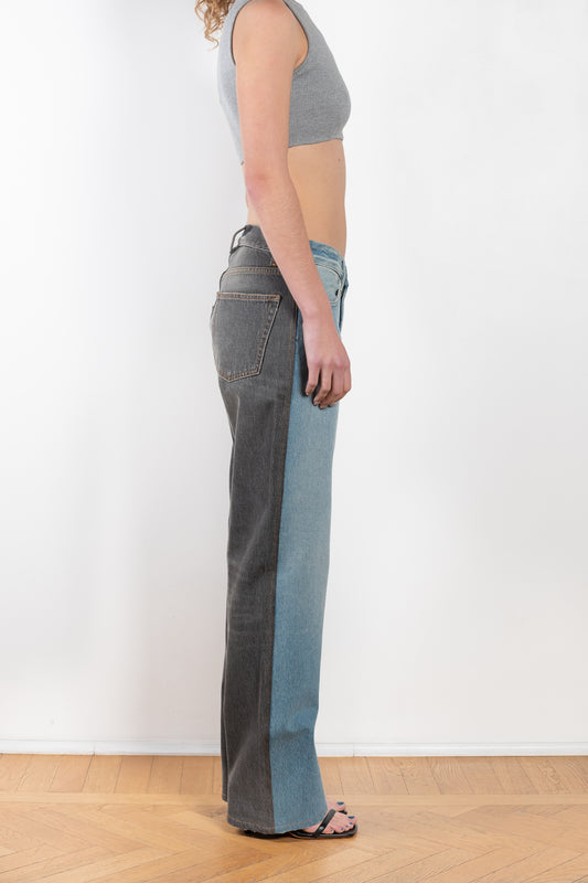 The Two Tone Jeans 3301 by Gauchere is a signature denim with a relaxed fit in a two tone medium blue and washed black