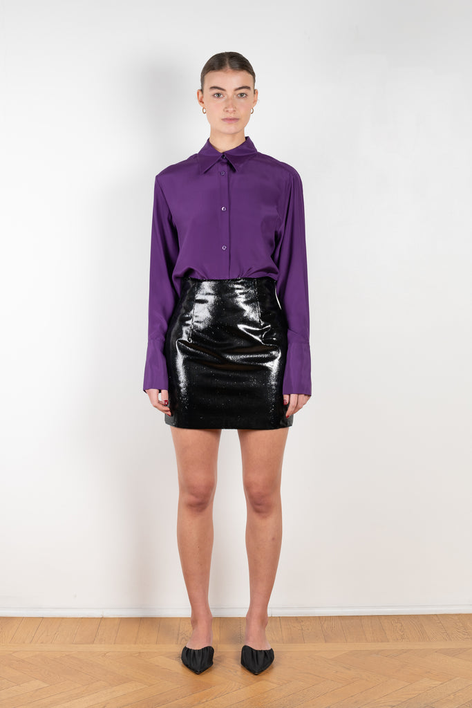 The Mani Brushed Skirt by Gauge81 is a high waisted mini skirt with a brushed pony handfeel