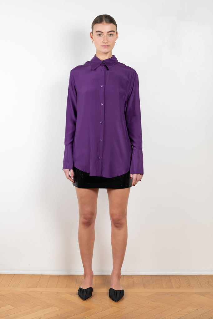 The Okayi Shirt by Gauge81 is a silk over-sized, button-down shirt, an elevated basic oozing with classic appeal