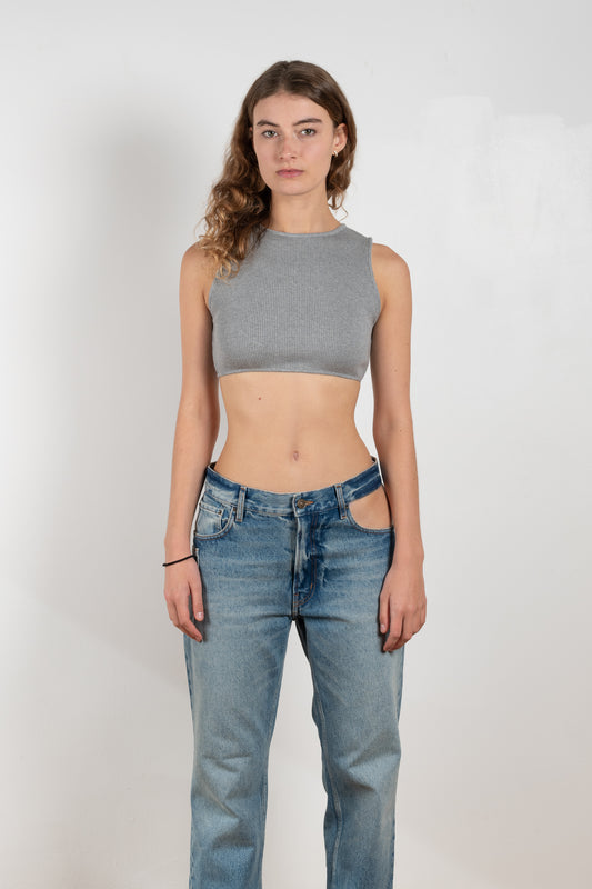 The Cropped Top by Gauchere is a fitted crop top with a high neckline and a contrasted logo label in the back