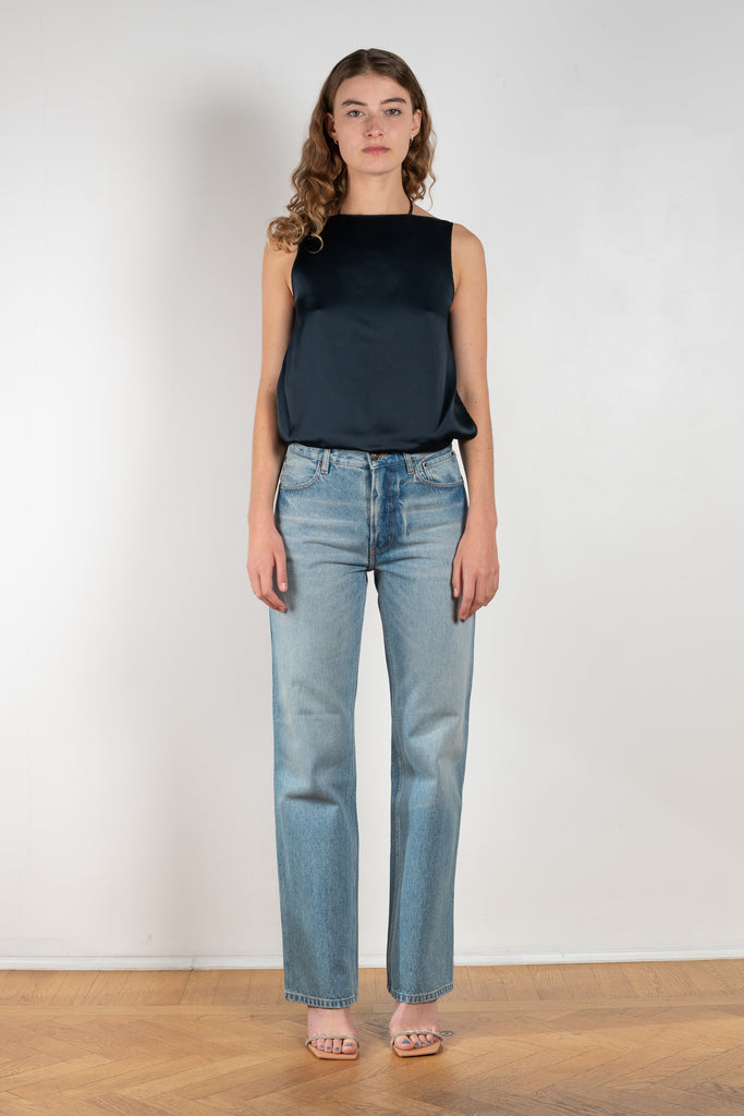 The Relaxed Jeans by Gauchere is a signature denim with a relaxed fit in a washed medium blue