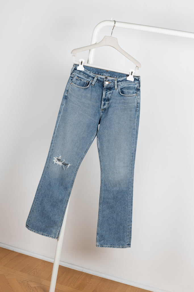 The Saunton Jeans by Goldsign is a high waisted ripped jeans with a subtle bootcut leg