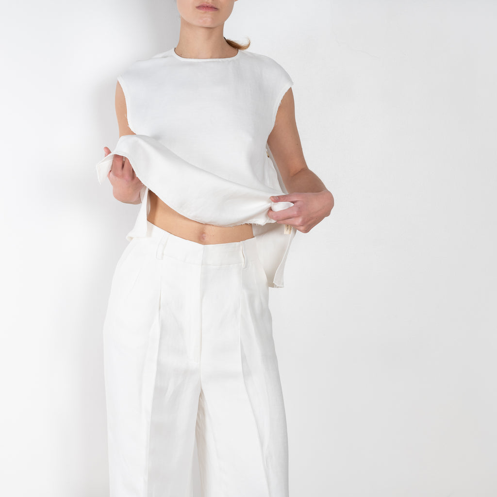 The Balsas Pants by Loulou Studio is a high waisted linen trouser with wide legs