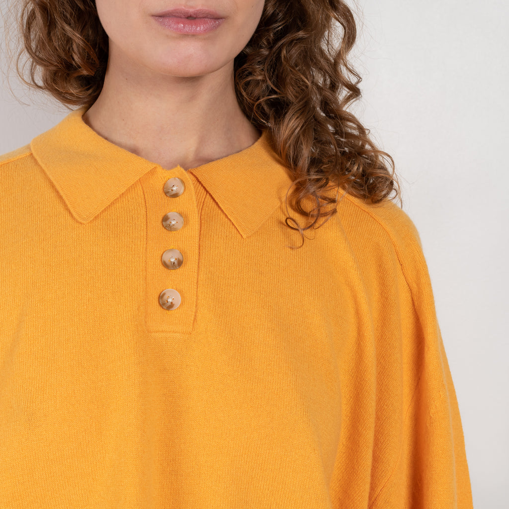 The Forana Polo Sweater by Loulou Studio is a relaxed polo sweater with a boxy fit in a soft cashmere