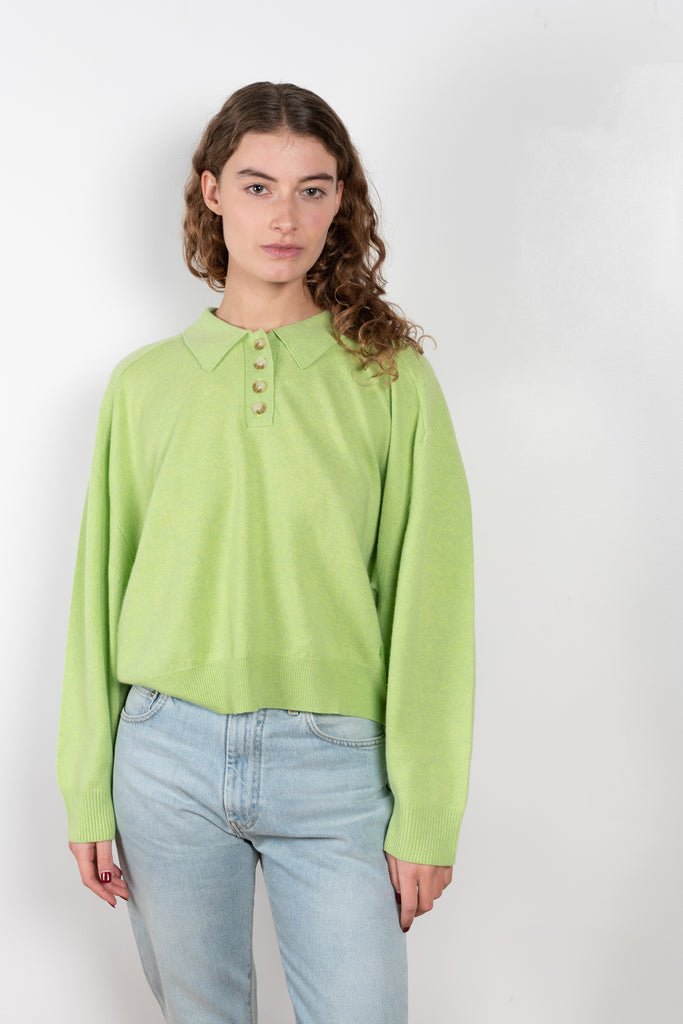 The Forana Polo Sweater by Loulou Studio is a relaxed polo sweater with a boxy fit in a soft cashmere