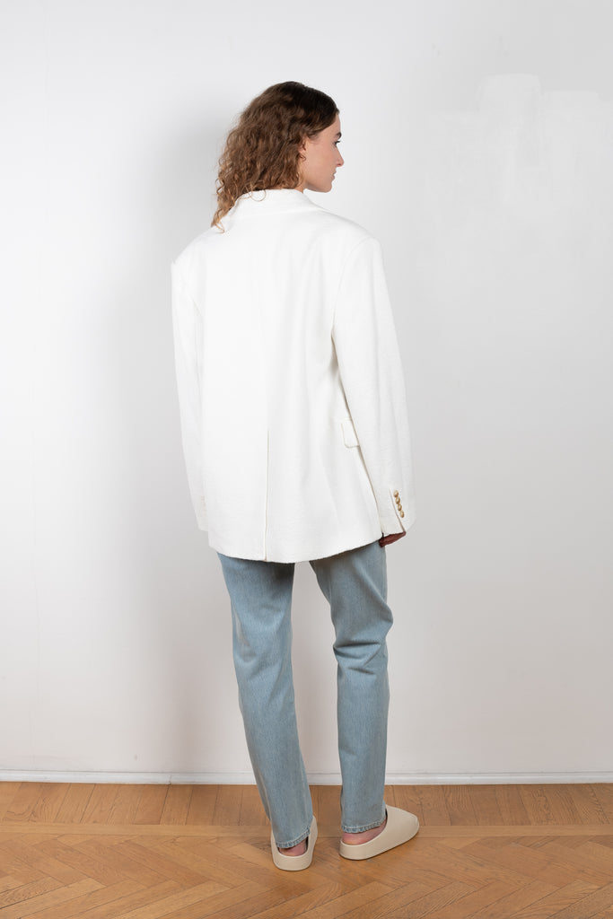 The Sara Blazer by Loulou Studio is a suiting blazer with a generous yet structured fit in a summer cotton bouclé