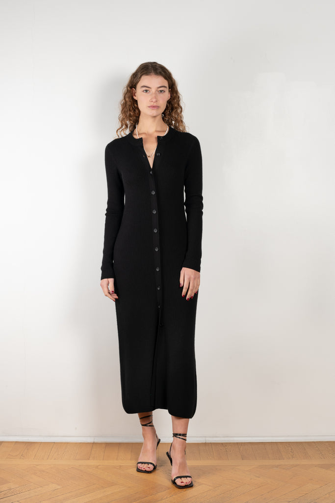 The Sobral Buttoned Dress by Loulou Studio is a long dress in a soft ribbed cashmere blend
