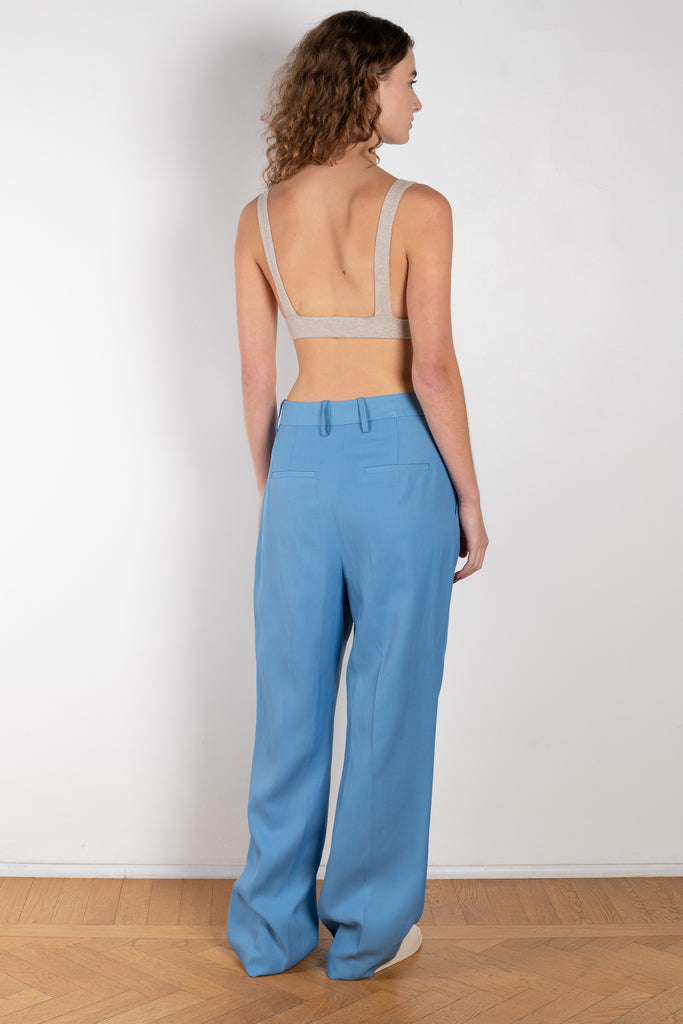 The Cadar Pants by Loulou Studio is a relaxed waide leg trouser in a vibrant blue linen and viscose blend