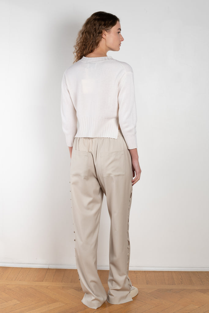 The Checa Pants by Loulou Studio is a relaxed wide leg trouser with side buttons in a lightweight summer wool