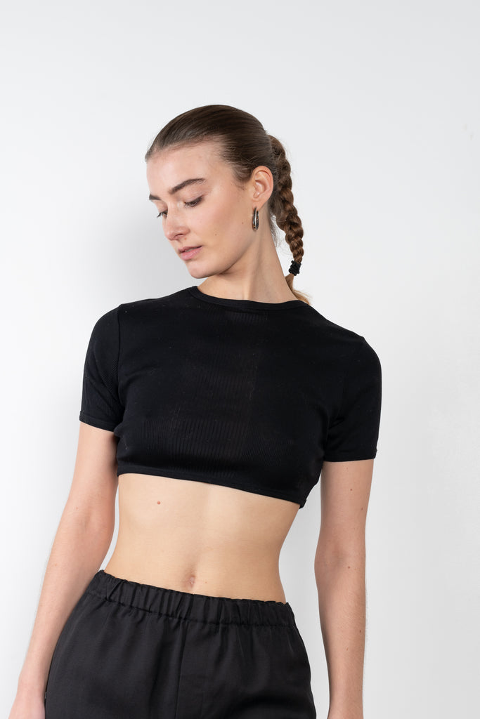 The Adas Crop Top by LOULOU STUDIO is a cropped Tee in a soft mercerised cotton