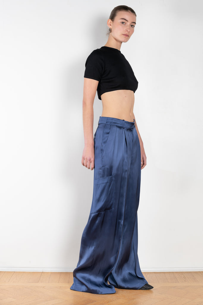 The Carmel Pants by Loulou Studio is a high waisted loose trouser with wide legs and cargo details