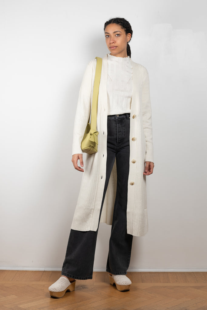 The Sutil Cardigan by Loulou Studio is a long cardigan in a soft ribbed silk and linen blend