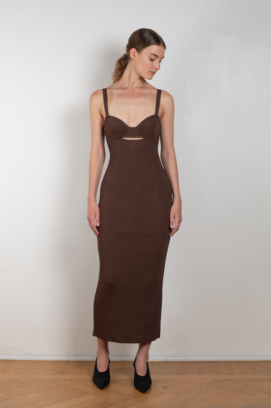 The Bustier Knit Dress 09 is a ribbed bustier tank dress with a close to the body fit for a feminine silhouette