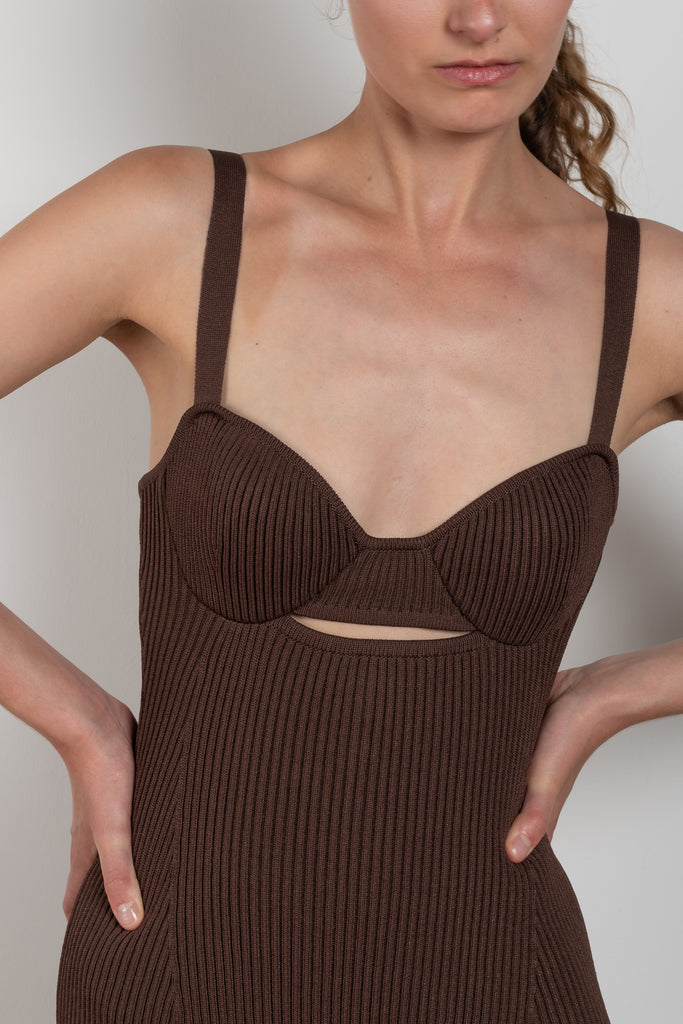 MAGDA BUTRYM Bustier Knit Dress 09The Bustier Knit Dress 09 is a ribbed bustier tank dress with a close to the body fit for a feminine silhouette