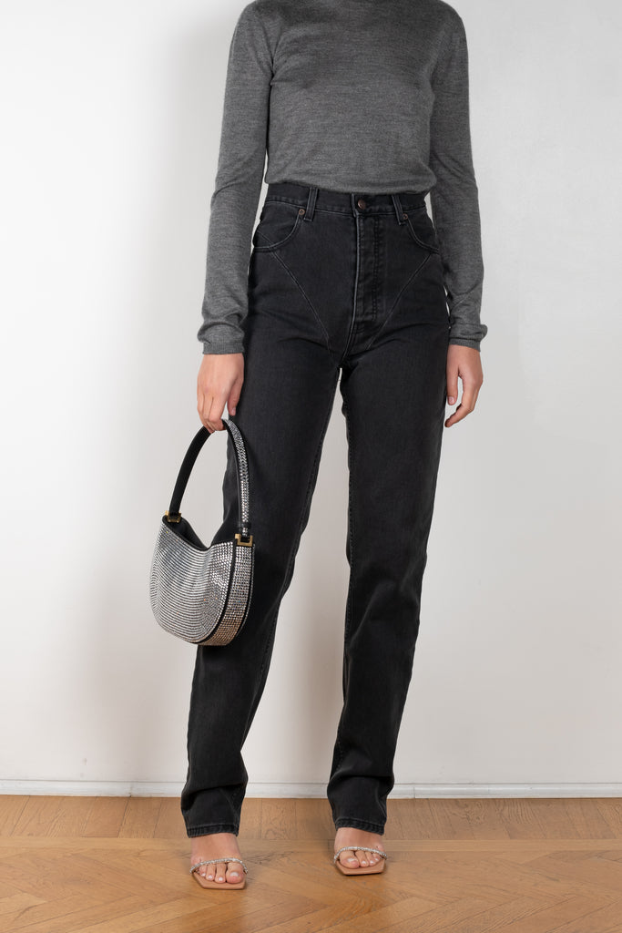 The Stitch Detail Denim is a signature jeans with a  high rise, a straight leg and stitched detailing at the pelvis in front and back to create a unique and feminine shape