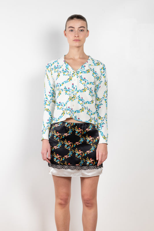 The Flower Cardigan by Meryll Rogge is a soft cotton cardi top in a seasonal flower print with a honeycomb structure