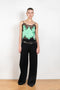 The Lace Top by Paco Rabanne is a delicate green top with fine straps and contrasted lace trims