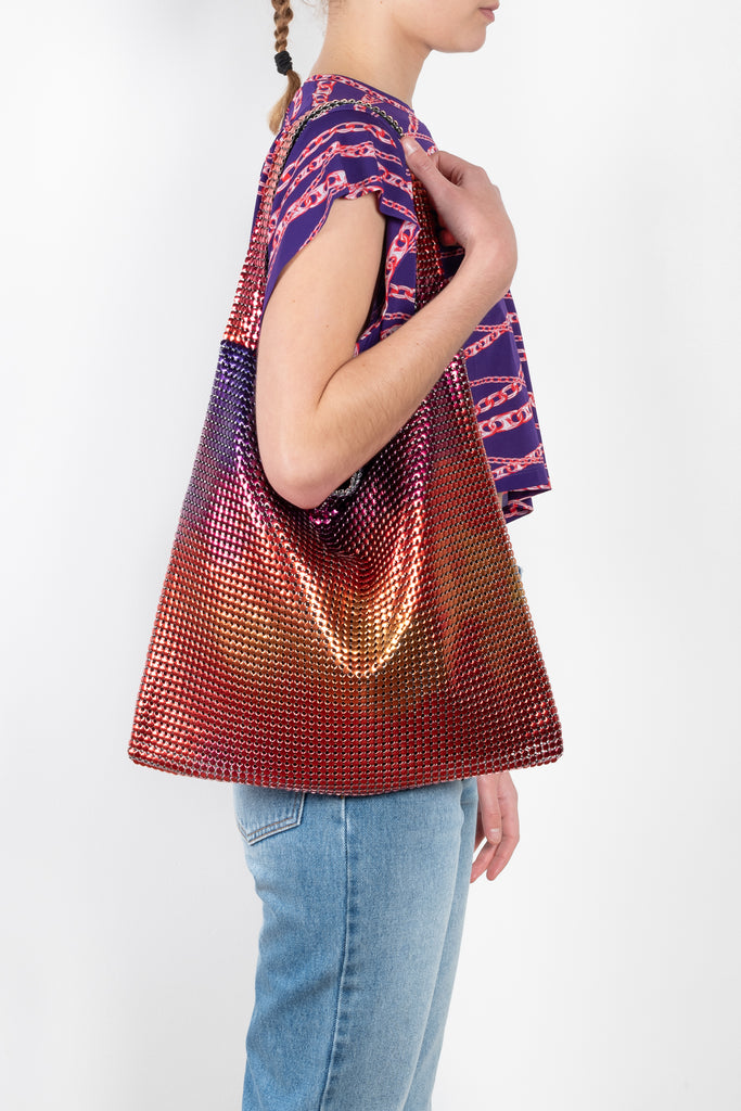 The Multicolor Pixel Tote by Paco Rabanne is made honouring the signature Paco Rabanne chainmail technique 