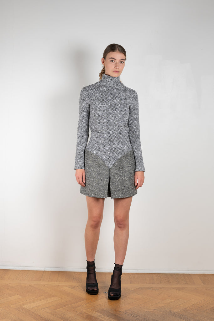 The Grey Wool Skirt by Paco Rabanne is a high waisted mini skirt in a wool bouclette