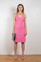 The Wool Chain Dress by Paco Rabanne is a bright pink wool dress with a chain collar in a soft merino wool