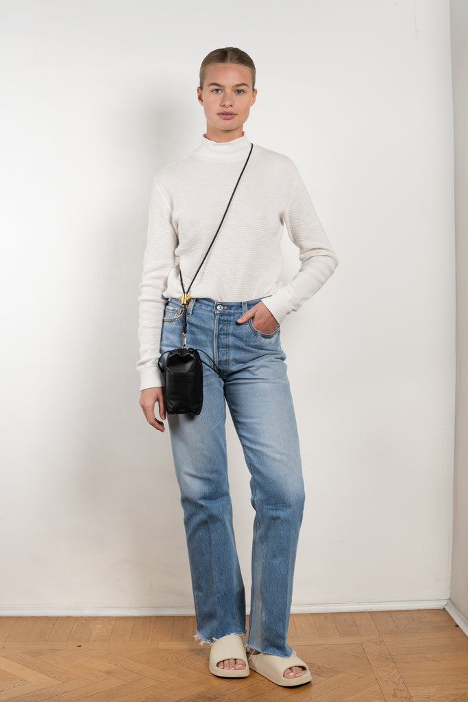 The Thermal Mock Neck by Redone is a signature relaxed Mock Neck Tee with long sleeves in a soft cotton in made collaboration with Hanes