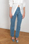 The Alfie Jeans by Rejina Pyo are relaxed straight legged jeans with contrast topstitching and asymmetric back pockets