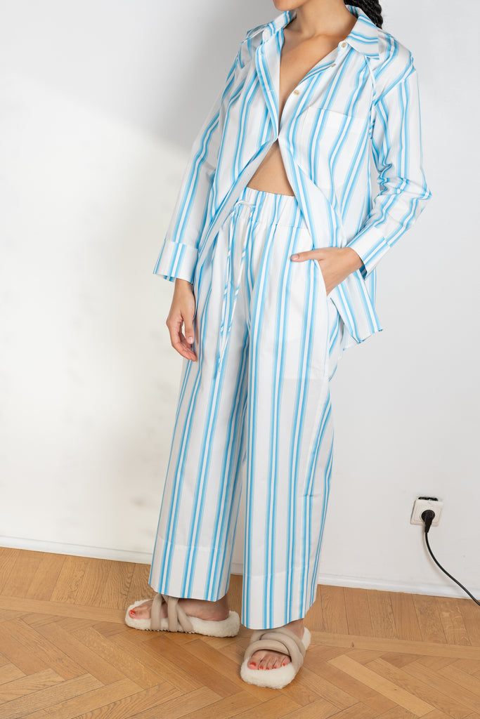 The Andi trousers by Rejina Pyo are cotton loose fitted wide leg striped trousers on an elasticated waistband