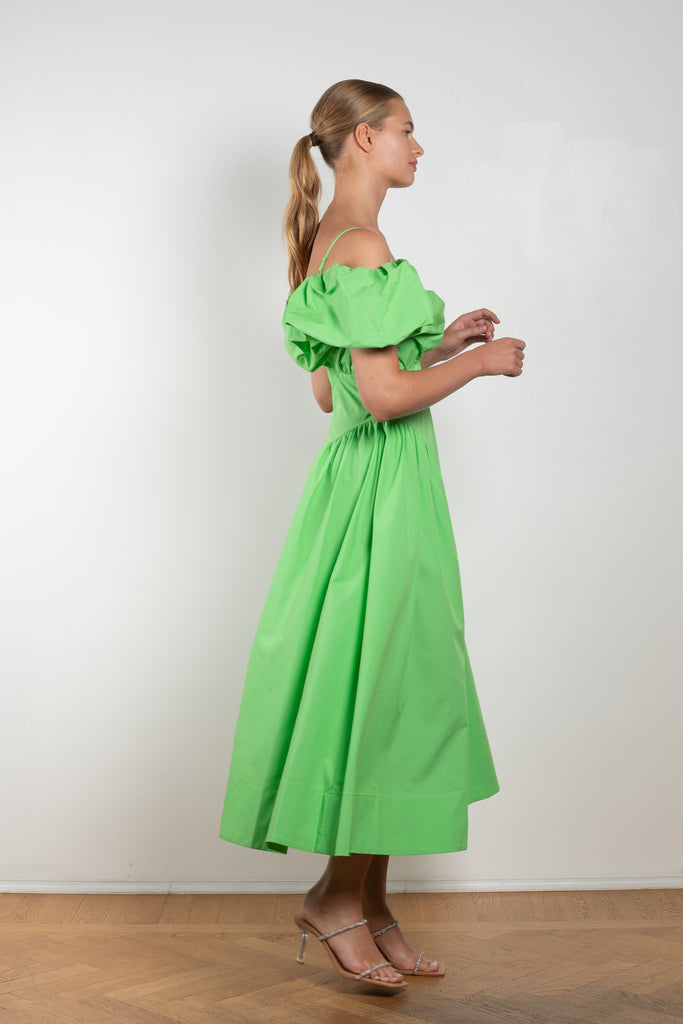 The Erin Dress by Rejina Pyo is an off-the-shoulder dress with puffed sleeves from this Fall's runway