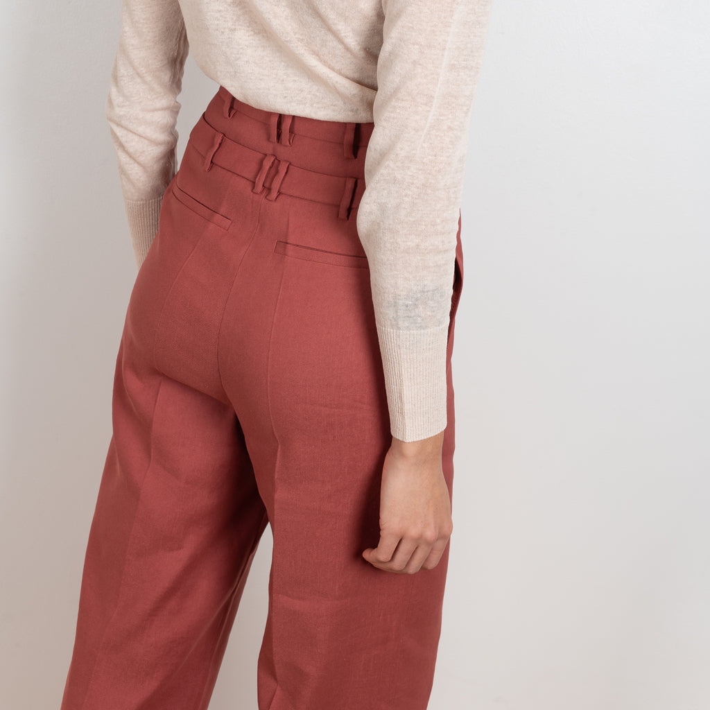 The Laila Trousers by Rejina Pyo are high waisted wide legged trousers with a custom double belt detail
