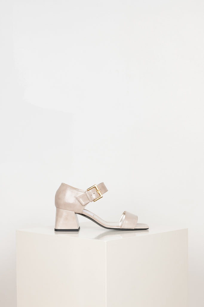 The Mary Jane Sandals by Suzanne Rae are sturdy block heel Mary Jane sandals with an open toe in a delicate putty cream